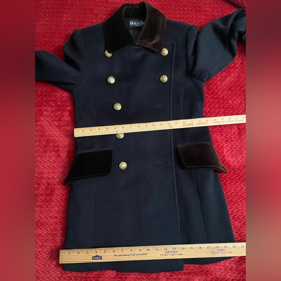 Holly Deb Vintage WOOL Blend Women Coat Black Double Breasted in Military Style - Picture 7 of 16